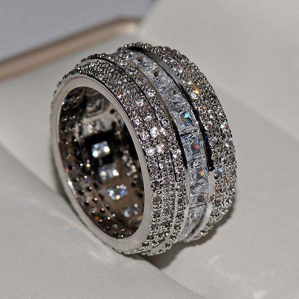 Choucong's top-selling drop-shipped luxury wedding rings feature 925 sterling silver with princess-cut white topaz and CZ diamond gemstones for women's promise rings