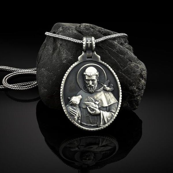 Christian St Francis Medal Pendant Religious Catholic Men's Necklace