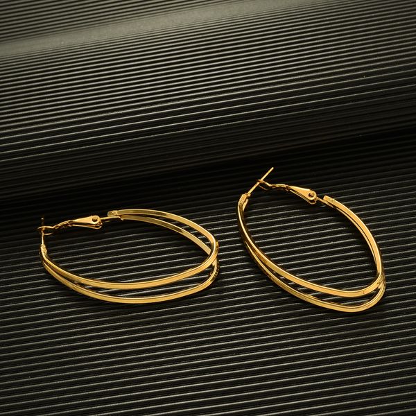 Classic 18K gold-tone oval huggie hoop earrings, large round party jewelry, non-allergenic sleepers made in Australia