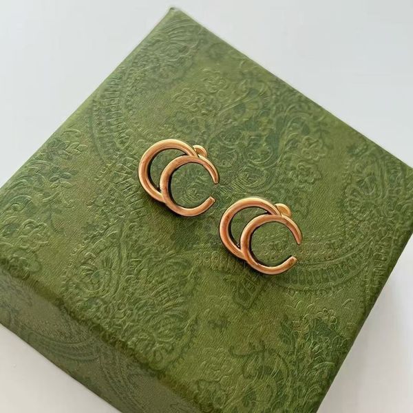 Classic brass stud earrings with double letters, 14K gold vintage design for women, perfect as party, engagement, or birthday gift jewelry