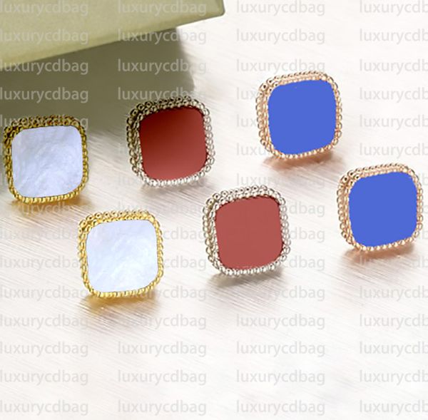 Classic four-leaf clover charm stud earrings featuring mother of pearl, silver, 18K gold plating, and agate, perfect for women and girls as Valentine's or Mother's Day gifts