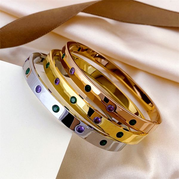 Classic gold-plated zircon cuff bracelet, a stylish unisex bangle for weddings and anniversaries, crafted from stainless steel