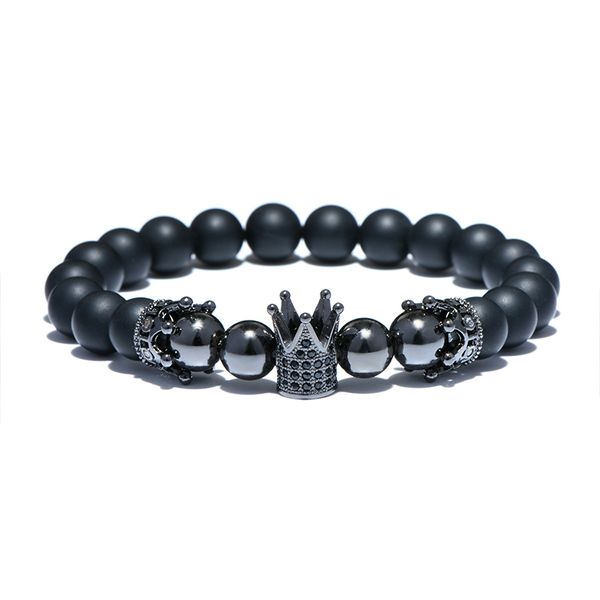 Classic King Crown Design Men's Bracelet in Gold/Silver with 8mm Natural Stone Beads - Stylish Male Jewelry Gift