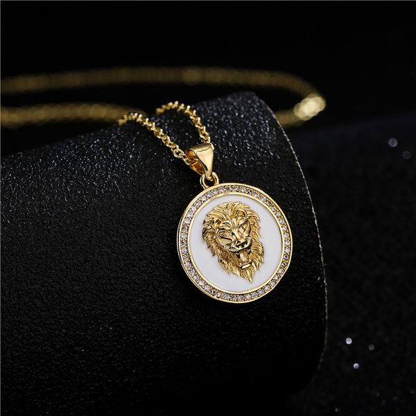 Classic lion head pendant necklace with white enamel, perfect as a gift