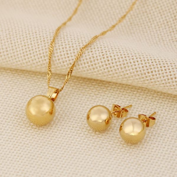Classic pendant necklace and ball earrings set in 9k gold for women's party jewelry gifts