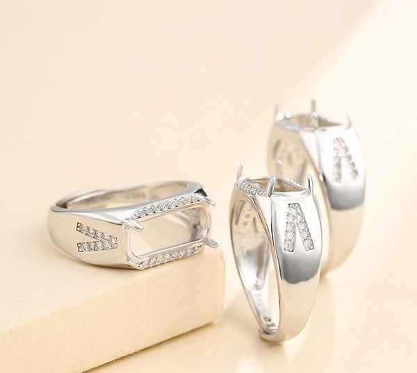 Cluster Rings 6.5*14mm 925 Sterling Silver Semi Mount Base Blanks for DIY Jewelry Setting A5624