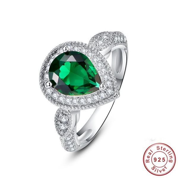 Cluster Rings Fine Jewelry Water Drop-shaped Emerald 100% 925 Silver Simply Style Woman Wedding Bands Engagement