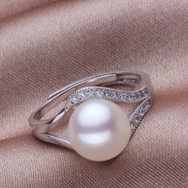 Cluster Rings MeiBaPJ 100% Genuine Freshwater Pearl Ring for Ladies in 925 Silver, Adjustable Size with 9-10mm Natural Gemstone Jewelry