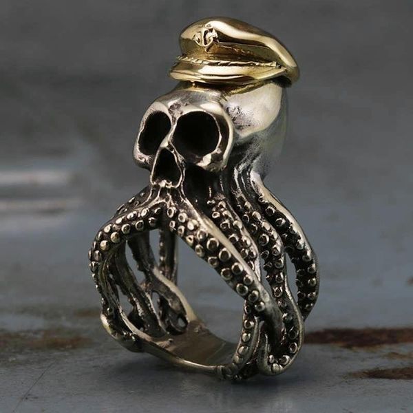 Cluster Rings Octopus Squid Tentacle Skull Captain Men Women 316L Stainless Steel Navy Military Fashion Punk Biker Jewelry