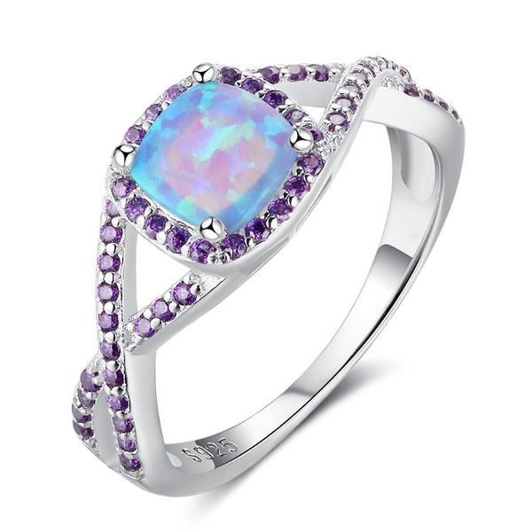 Cluster Rings Opal 925 Sterling Silver Cubic Zirconia Women Wedding Ring Finger Jewelry Gift