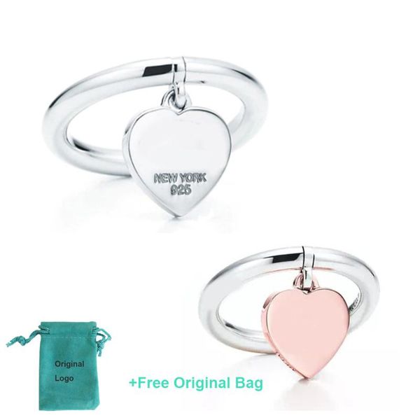 Cluster Rings Original Heart Tag Silver Ring, Elegant High-Quality Women's 925 Sterling Love Jewelry for Valentine's Day