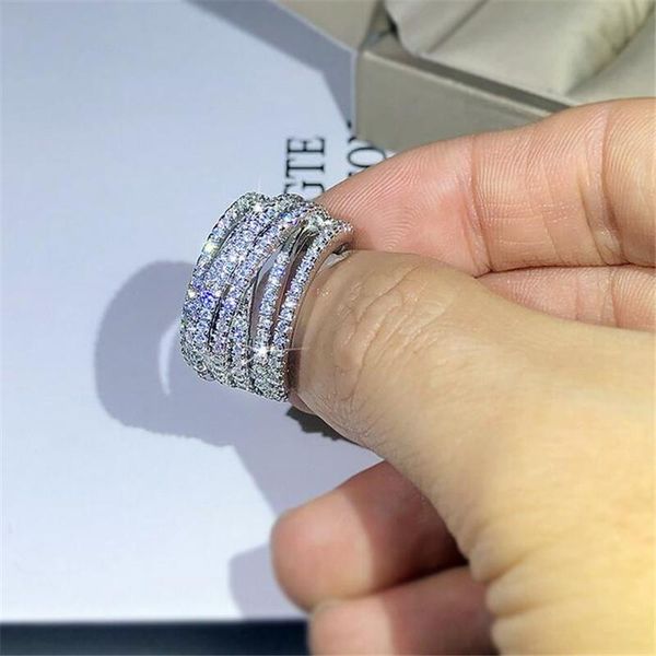 Cluster Rings Size 6-10 Elegant 925 Silver Jewelry with Pave White Sapphire and CZ Diamonds for Women's Parties and Weddings