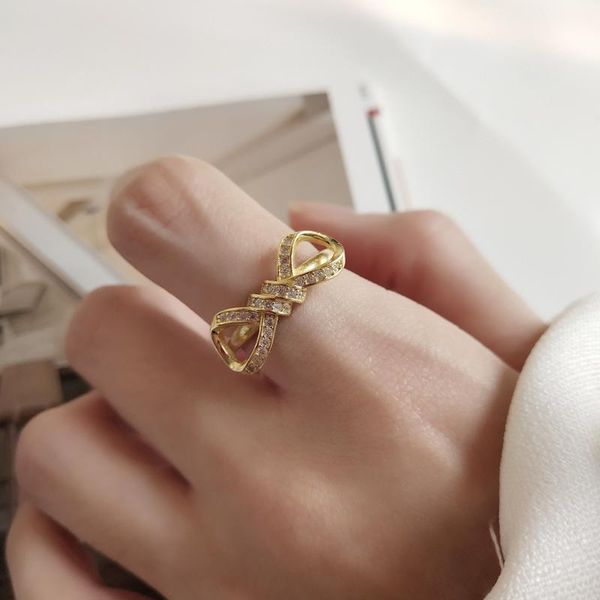 Cluster Rings XIHA Real 925 Sterling Silver For Women CZ Zircon Crystal Bowknot Adjustable Ring Ladies Trendy Party 18k Gold Jewelry