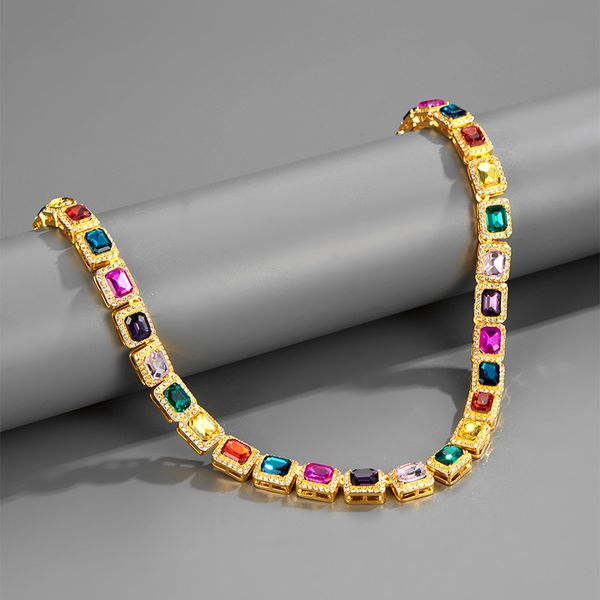 Colorful crystal diamond stone tennis chain necklaces and bracelets for stylish men and women, perfect for hip hop jewelry lovers