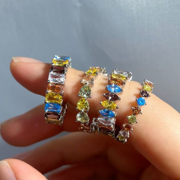 Colorful Eternity Ring crafted with genuine zircon and 925 sterling silver, perfect for weddings, engagements, and special occasions for both women and men