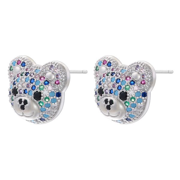 Colorful zircon micro pave bear stud earrings, a charming jewelry gift for women