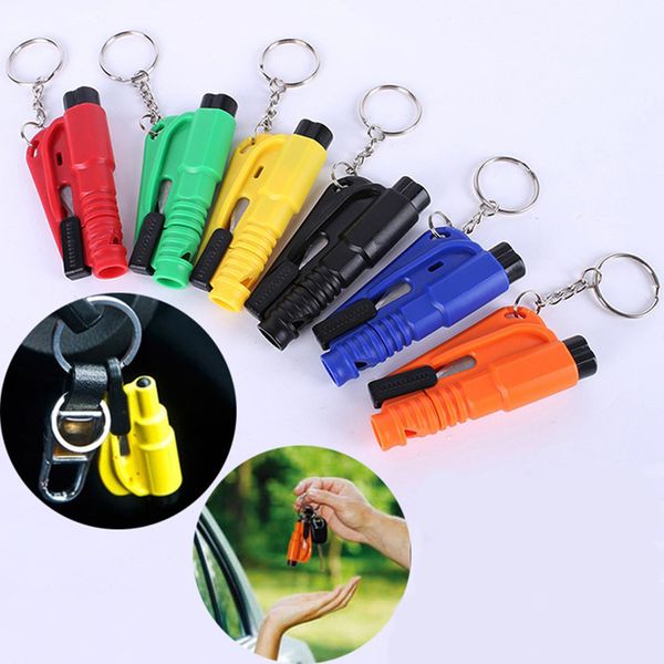 Compact emergency hammer keychain for car safety, breaking windows and seat belts in crises