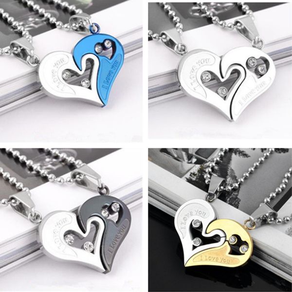 Couple Necklaces Fashion Diamond Peach Heart Pendant Necklace for Women Men I Love You Sweater Chain Charm Jewelry Birthday Present