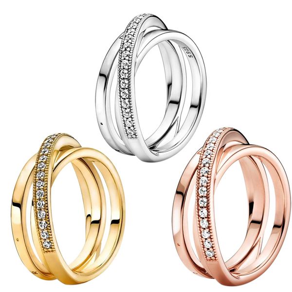 Crossover Pave Triple Band Ring Authentic 925 Sterling Silver designer Rings Women Wedding Jewelry Rose Gold Couple's ring with Luxurio

Rewritten:
Authentic 925 sterling silver triple band crossover ring with pave detailing, a luxurious rose gold wedding jewelry piece for couples