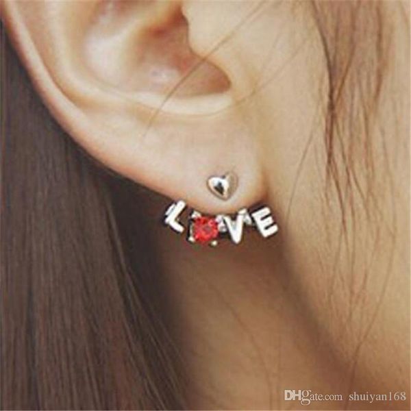 Crystal Love Letter Heart Ear Cuff Stud DHL Earring Pierced Ears Hot New Korea Style Fashion Wedding Earrings Christmas Gift