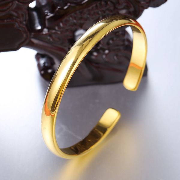Cuff Bangle Smooth Bracelet 18K Yellow Gold Filled Fashion Womens Jewelry Simple Style Accessories