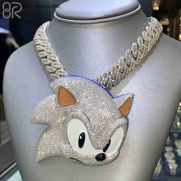 Custom 4-inch thick iced-out 3D pendant with 925 silver initial, VVS moissanite, and diamond accents on a hip hop style chain for men's fine jewelry