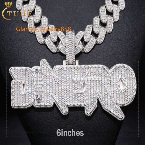 Custom 6-inch moissanite letter pendant necklace in sterling silver for stylish hip-hop men's jewelry