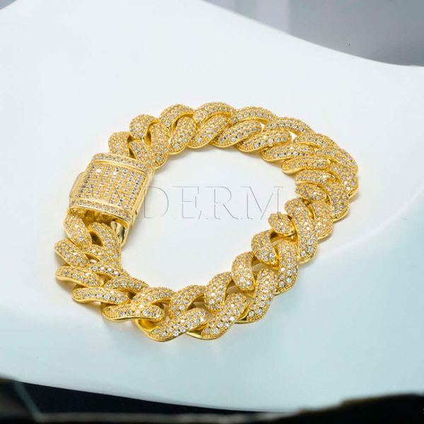 Custom Hip Hop Jewelry 15-25mm Miami Iced Out Moissanite Cuban Link Chain Chunky Pure Silver Bracelet Necklace