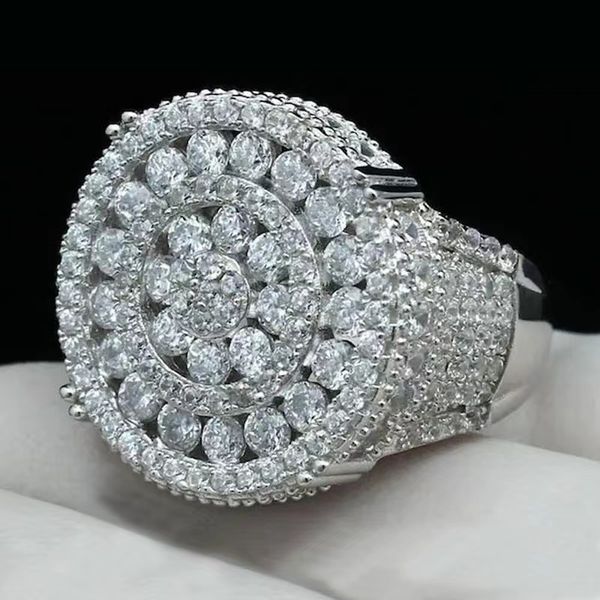 Custom Moissanite Hip Hop Ring Passes Diamond Test, Iced Out in 925 Silver for Men, Available in 10k and 14k Gold