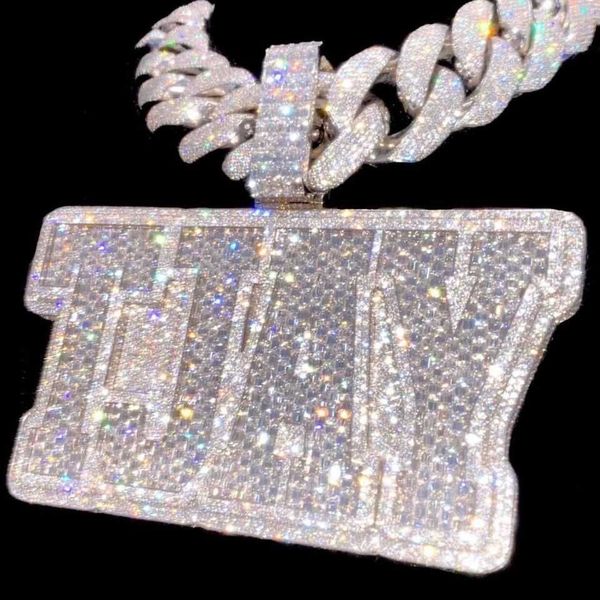 Custom name pendant with moissanite diamonds for hip hop jewelry lovers  

Personalized iced out letter pendant in VVS moissanite  

Hip hop style custom name necklace with sparkling moissanite sto...