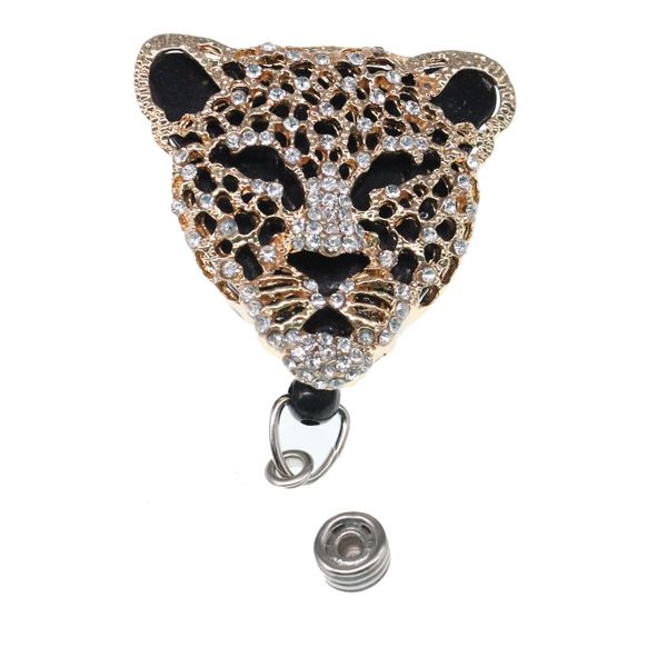 Custom rhinestone animal tiger-shaped retractable badge reels for nurses, students, and teachers