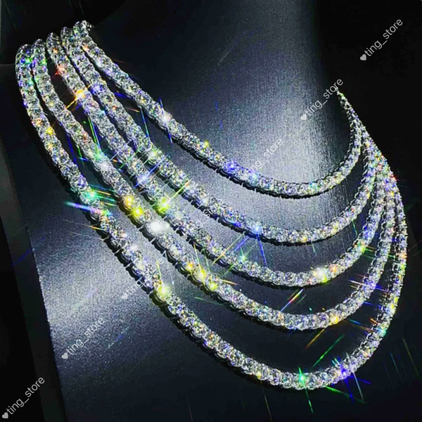 Custom silver tennis chain with 5mm moissanite diamonds in white gold