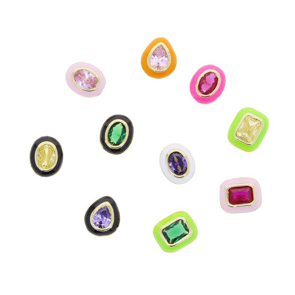 Customizable petite colorful elliptic drop pendant necklace for women, trendy iced zirconia hip hop jewelry gift