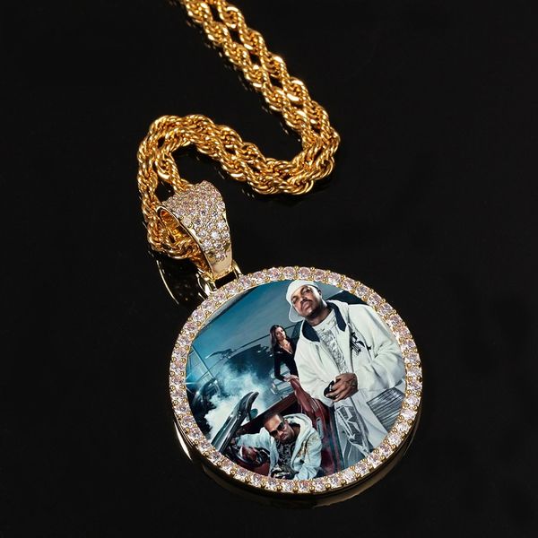 Customizable photo pendant necklace featuring a tennis chain, crafted with cubic zirconia for a stylish hip hop jewelry gift