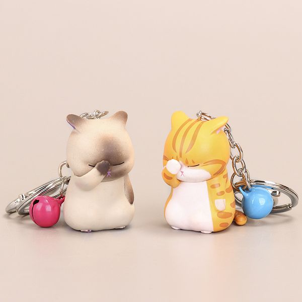 Cute cartoon cat key ring with a bell, a fun car accessory and a great gift for girlfriends
