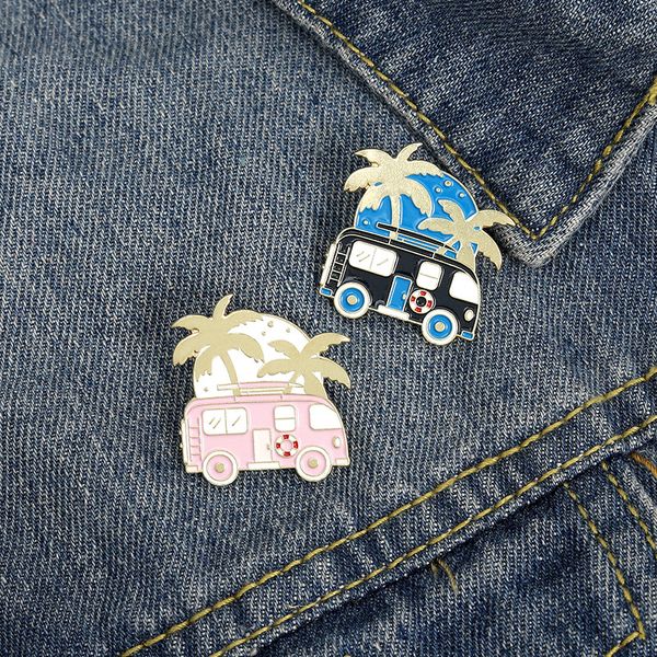 Cute Small Bus Funny Enamel Brooches Pins for Women Girl Men Christmas Gift Demin Shirt Decor Brooch Pin Metal Kawaii Badge