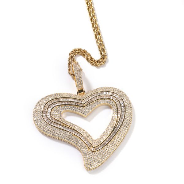 CZ Micro Pave Hollow Heart Pendant Necklace, a trendy Hip Hop jewelry choice in America and Europe