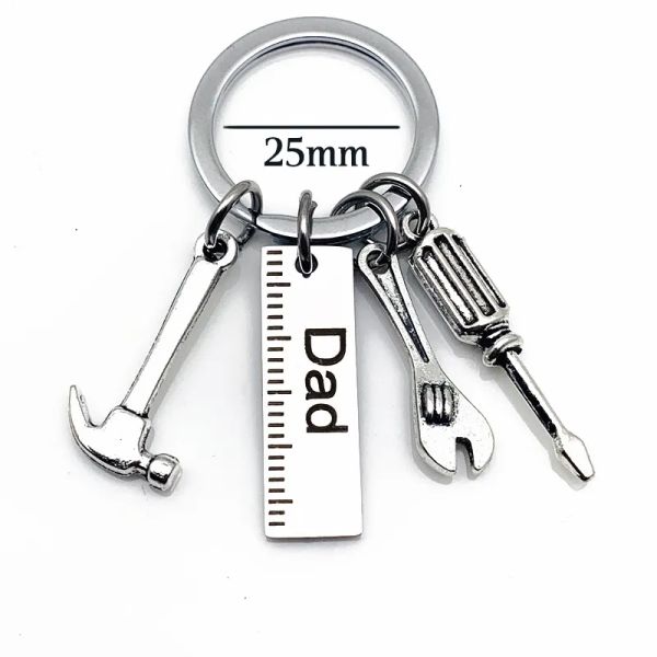 Dad Keychain with Engraved Tools Stainless Steel Gift for Fathers Day Papa Grandpa Creative Jewelry Accessory