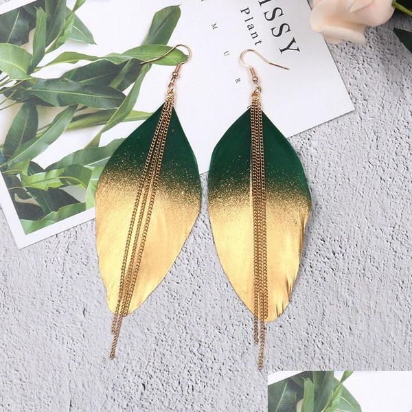 Dangle Chandelier Fashion Jewelry Tassels Feather Earrings Chain Tassel Gradient Dangle Drop Delivery Dh5Ny
