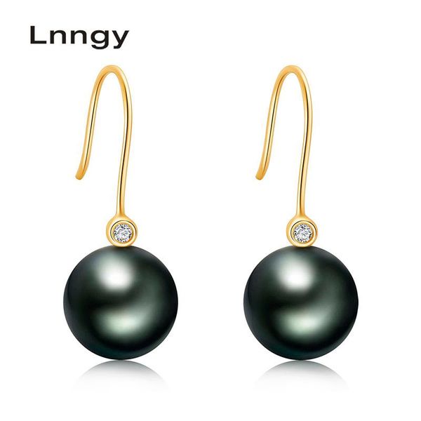 Dangle & Chandelier Lnngy 18K Gold Tahiti Pearl Drop Earrings 10-11mm Black Solid White/Yellow/Rose Real Diamond Women