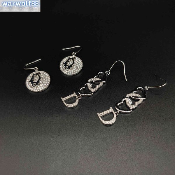 Design High Quality Earrings Classic Brass Letters Diamond Inlaid Personality 2021 Sense Temperament 925 Female