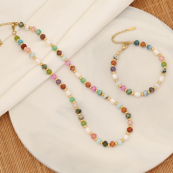 Designer colorful natural stone and freshwater pearl jewelry set for women, perfect as a gift
