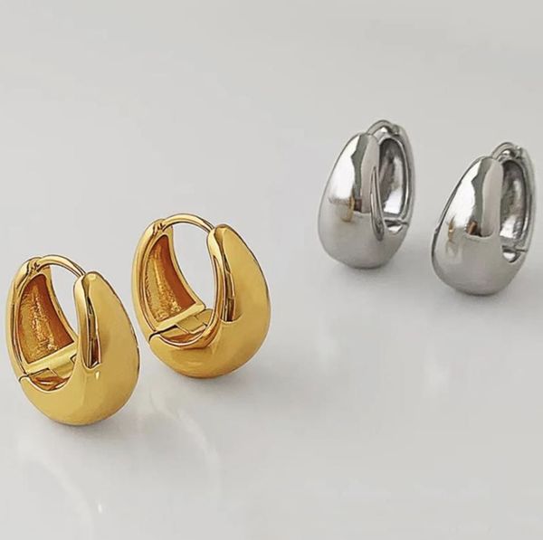 Designer earrings for women featuring 18K gold-plated hoops with glossy triangle accents and stylish letter details, perfect for parties and as fashionable jewelry gifts