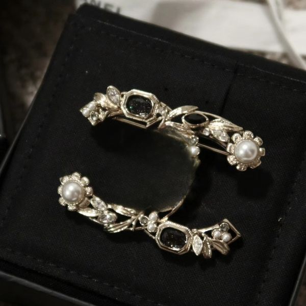 Designer Hollow Brooch for Women with Vintage Floral Lettering, Glass Pearls, and Crystal Accents