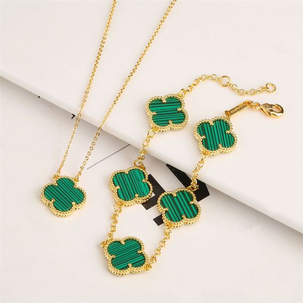 Designer Jewelry New Four-leaf Female South Simple Ins Five-flower Fritillary Luck Clover Bracelet and Necklace Girl Gift Wholesale

Rewritten:
Stylish new four-leaf clover jewelry set featuring a bracelet and necklace for women, symbolizing luck and simplicity, available wholesale