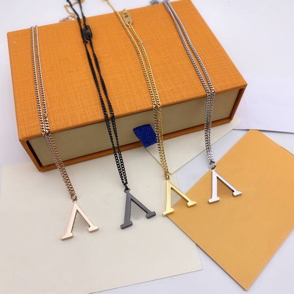 Designer long pendant necklace with inverted large letters, stylish jewelry for men and women, available in four colors, high-quality craftsmanship