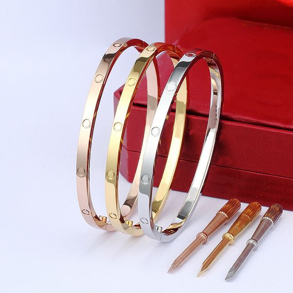 Designer luxury bangle bracelet with 6.0 love bangles, 4 diamonds, 18K gold plating on titanium steel, featuring screwdriver charms for women