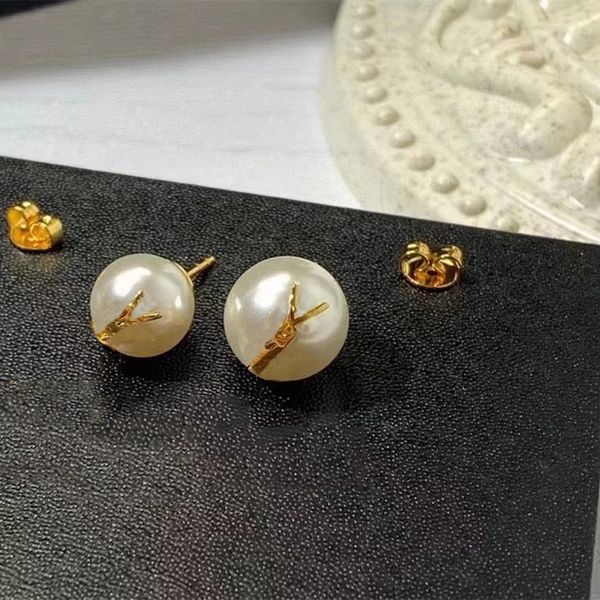 Designer S925 stud earrings for women, featuring luxurious pearl hoops and gold accents, perfect for weddings and charm jewelry, includes a free box