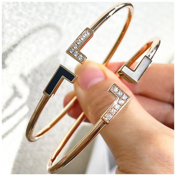 Designer T-bangle bracelet set for couples with diamond accents, luxury gold and silver cuff bangles