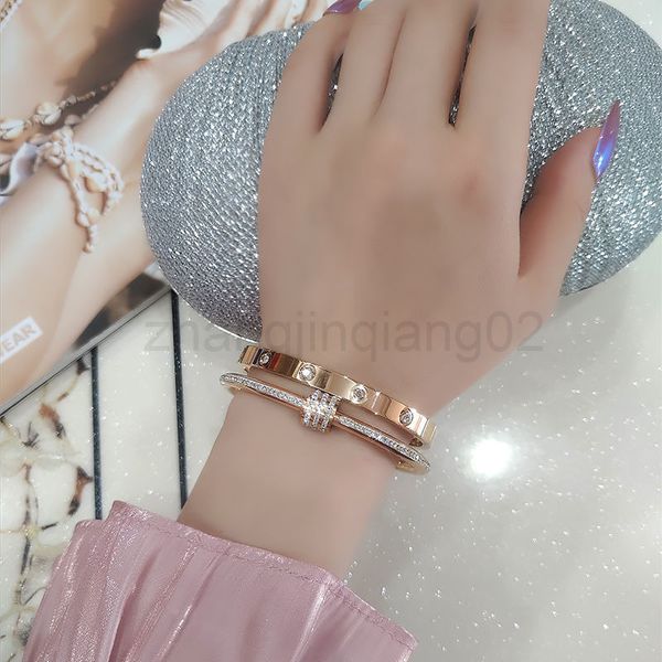 Designer titanium steel bracelet for women and men with rose gold finish, minority-inspired rhinestone fashion accessory